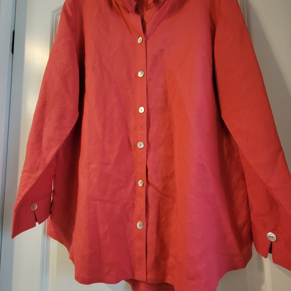 Soft Surroundings Medium orange button down top linen blend - Picture 2 of 6